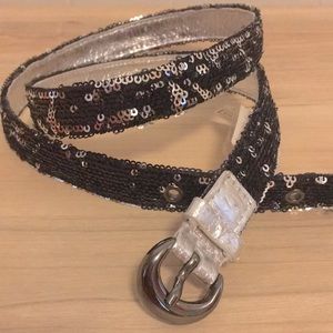Nine west black silver sequin unisex rocker glam sexy pinup hot retro belt M NEW